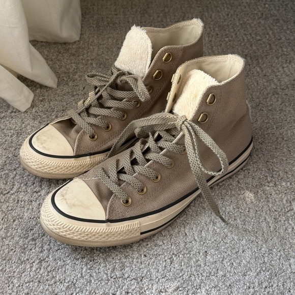 Converse Shoes - Converse Chuck Taylor Womens High Top Faux Fur Lined Taupe Tan Sneakers 8
